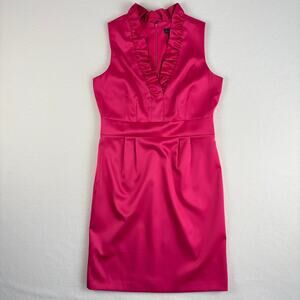 Jessica Howard Ruffled V Neck Empire Waist Hot Pink Dress Knee Length 10 Petite
